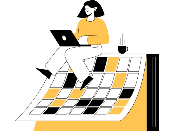 Woman Sitting On A Calendar Illustration