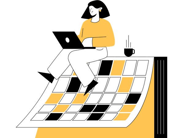 Woman scheduling meeting on calendar  Illustration