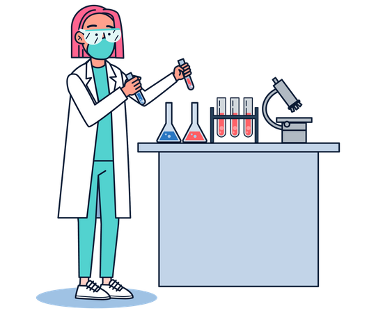 Woman Scientist Experiment in Lab Illustration