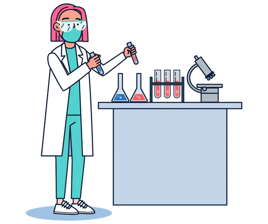 Woman Scientist Experiment in Lab  Illustration