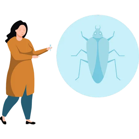 Woman scientist experimenting on insects  Illustration