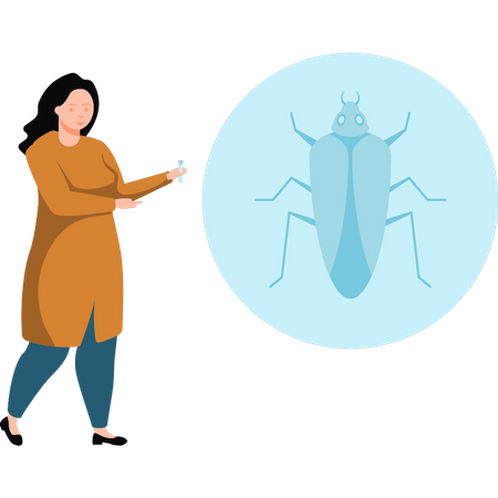 Woman scientist experimenting on insects  Illustration