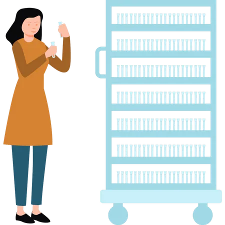 Woman scientist holding test tube samples  Illustration