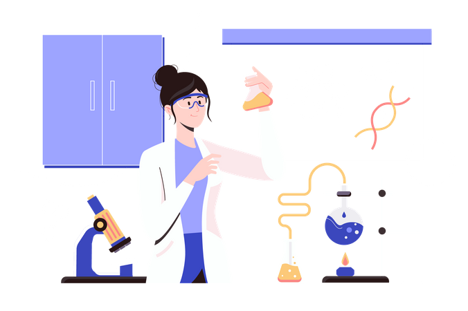 Woman scientist in laboratory  イラスト