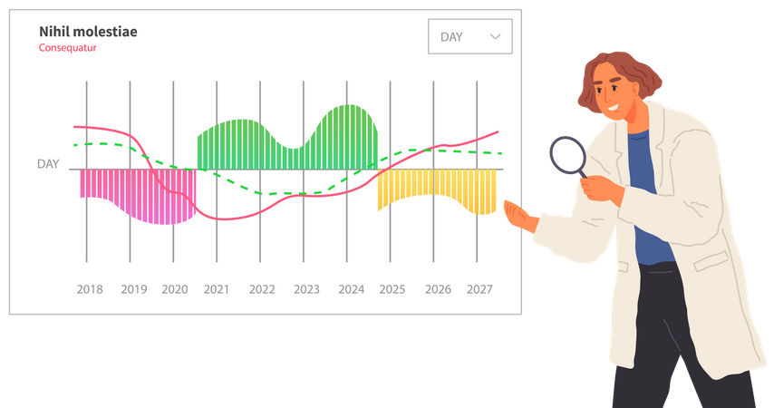 Woman scientist looking at research chart  Illustration