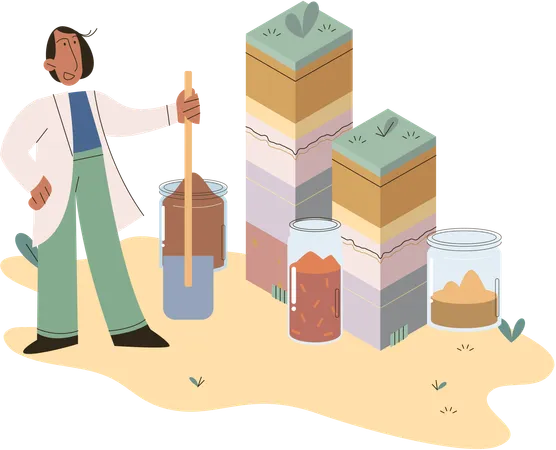 Woman scientist measuring ground levels status  Illustration