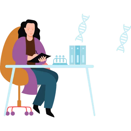 Woman scientist preparing lab report  Illustration
