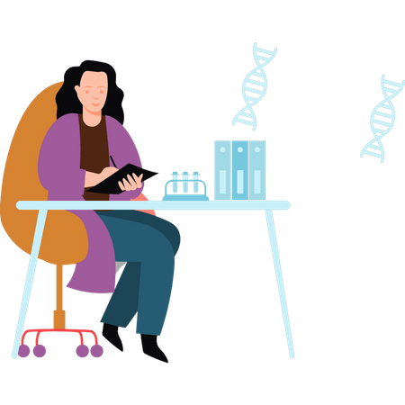 Woman scientist preparing lab report  Illustration