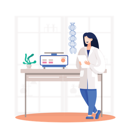 Woman scientist research on dna  Illustration