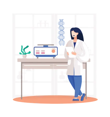 Woman scientist research on dna  Illustration