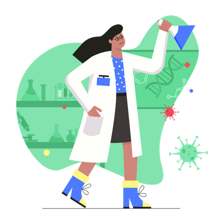 Woman scientist research virus in laboratory Illustration