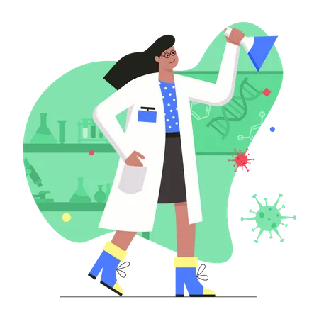 Coronavirus Infection Disease Modern Flat Concept Woman Scientist Research Virus In Laboratory And Develops Vaccine Science And Medicine Vector Illustration With People Scene For Web Banner Design Illustration