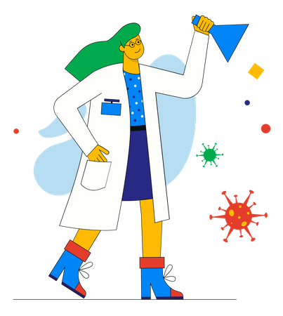 Woman scientist research virus in laboratory  Illustration