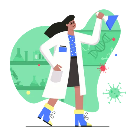 Woman scientist research virus in laboratory  Illustration