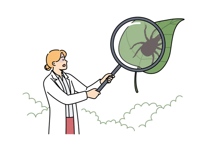 Woman scientist studies encephalitic ticks  Illustration