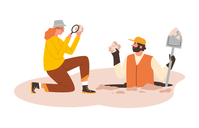 Woman scientist with magnifying glass  Illustration