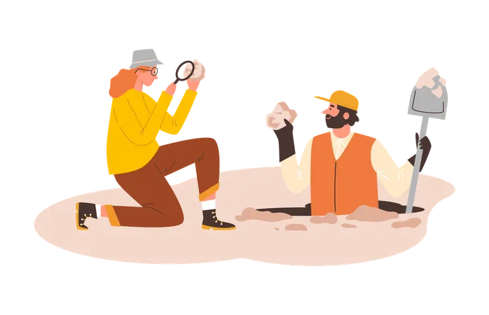 Woman scientist with magnifying glass  Illustration