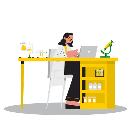 Woman scientist working on laptop  Illustration