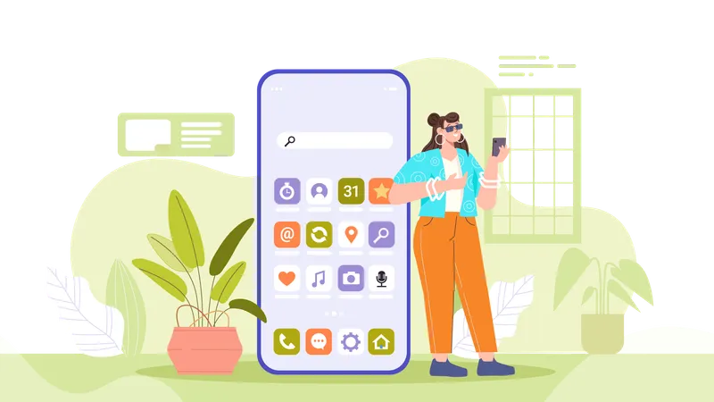 Woman scrolling smartphone features  Illustration