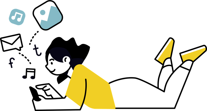 Woman scrolling through social media app  Illustration