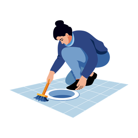 Woman Scrubbing sweeping dusting  Illustration