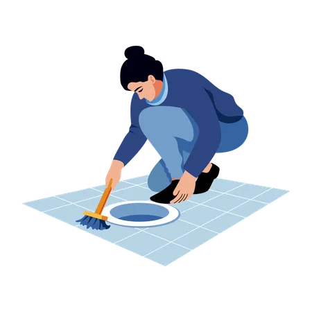 Woman Scrubbing sweeping dusting  Illustration