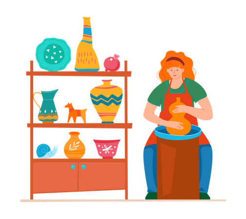 Woman sculpting a beautiful vase  일러스트레이션
