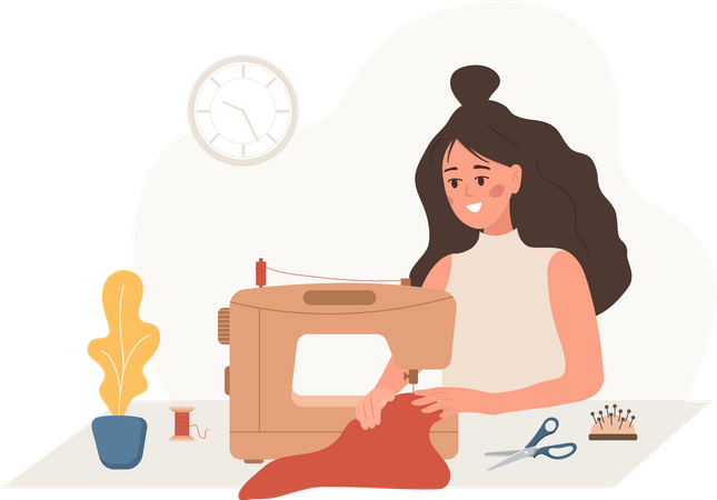 Woman seamstress sewing clothes  Illustration