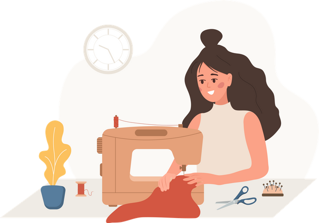Woman seamstress sewing clothes  일러스트레이션
