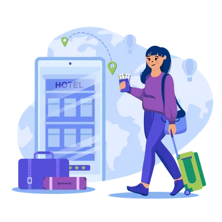 Woman Search Hotel Location  Illustration