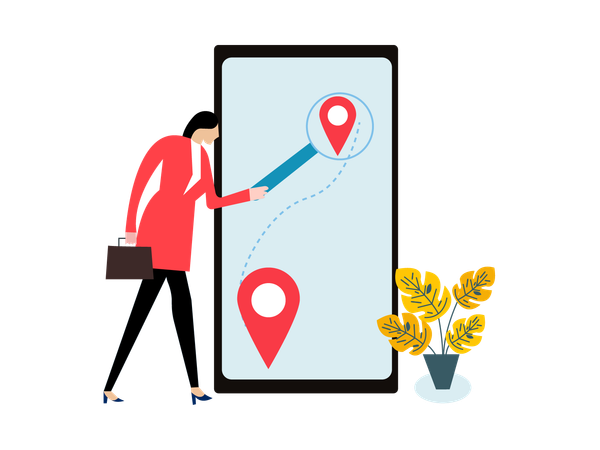 Woman Search Location on mobile  Illustration