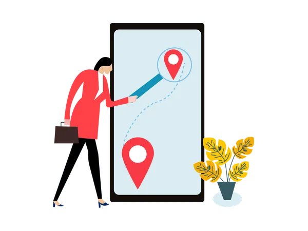 Woman Search Location on mobile  Illustration