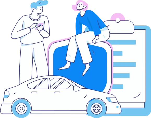 女性が車の書類を探す  イラスト