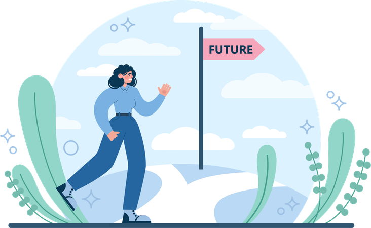 Woman searches for future goals  イラスト