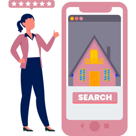 Woman searches for new house online  Illustration