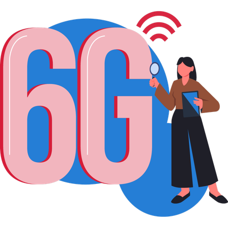 Woman searching 6G technology  Illustration