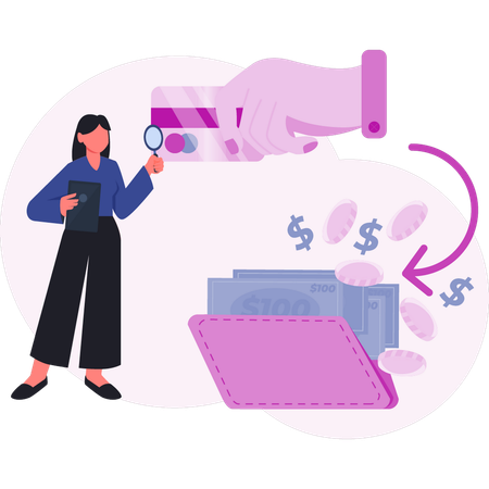 Woman searching credit money  Illustration