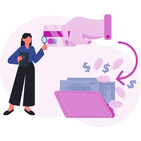 Woman searching credit money  Illustration