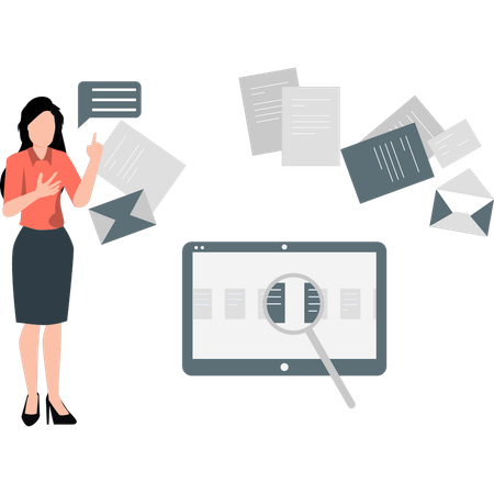 Woman searching document  Illustration