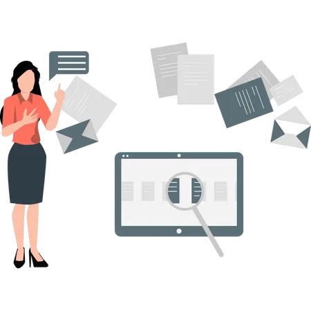 Woman searching document  Illustration