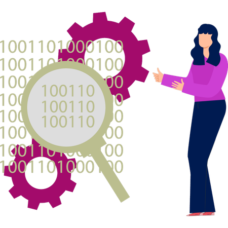 Woman searching for computer coding  Illustration