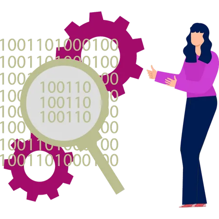 Woman searching for computer coding  Illustration