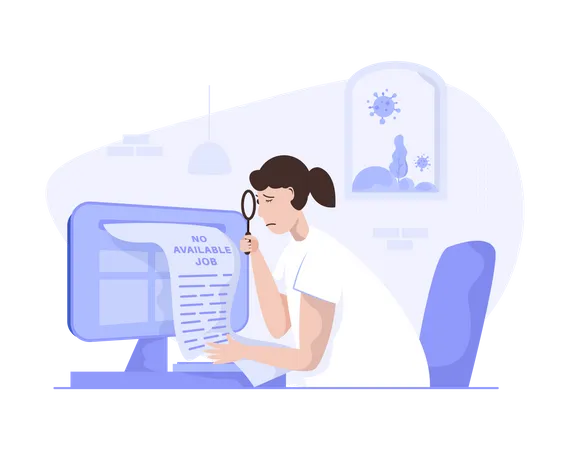 A Woman Looking For Job Online For Webpages Or Mobile Ui Concept Illustration