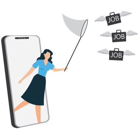 Woman Searching for Job Opportunities Online  Illustration
