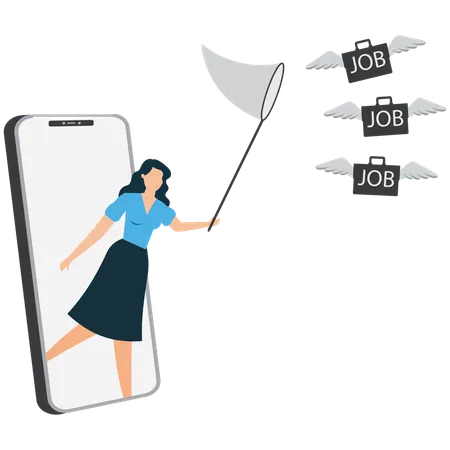 Woman Searching for Job Opportunities Online  Illustration