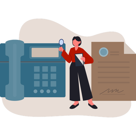 Woman searching for office telephone  Illustration