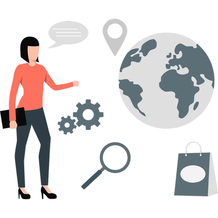 Woman searching global location  Illustration