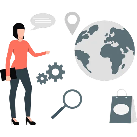 Woman searching global location  Illustration