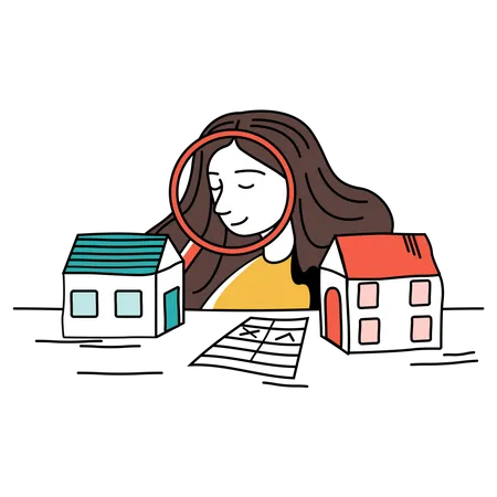 Woman searching house to buy Illustration