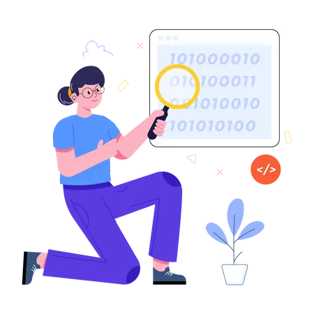 Woman searching in binary code  Illustration